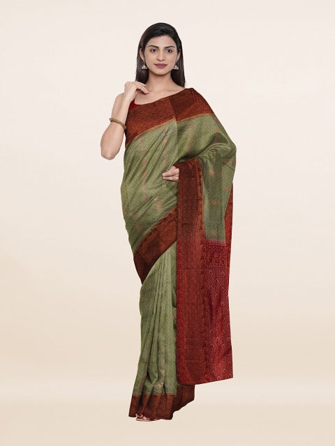

Pothys Green & Maroon Floral Zari Pure Silk Saree