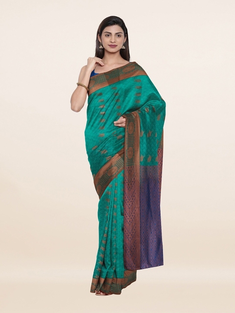 

Pothys Green & Copper-Toned Floral Zari Pure Silk Saree