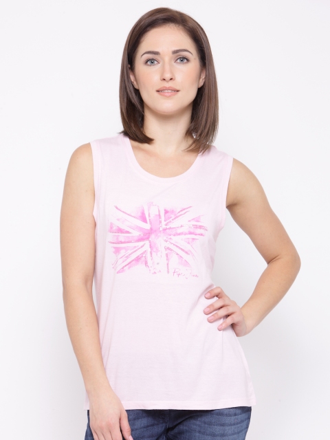 

Pepe Jeans Women Pink Printed Round Neck Sleeveless T-shirt