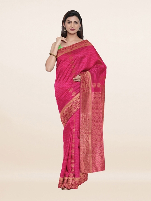 

Pothys Pink & Gold-Toned Ethnic Motifs Zari Pure Silk Saree