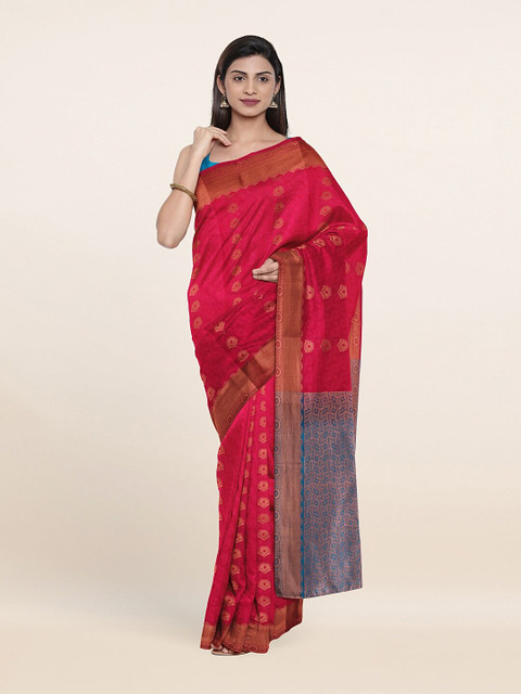 

Pothys Pink & Blue Woven Design Zari Pure Silk Saree