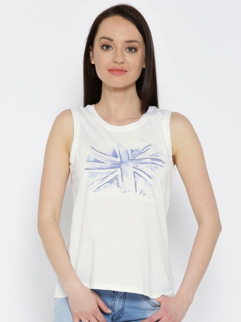 

Pepe Jeans Women White Printed Round Neck T-shirt