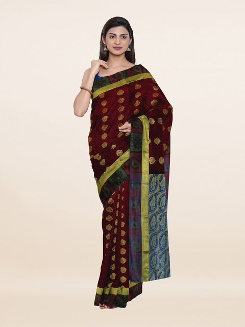 

Pothys Maroon & Blue Woven Design Pure Silk Saree