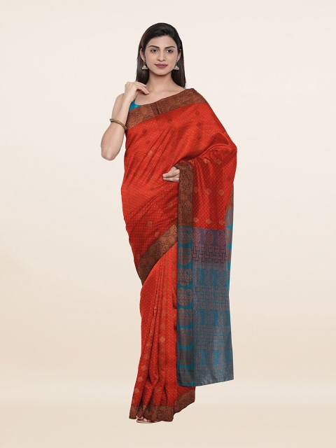 

Pothys Coral & Blue Ethnic Motifs Zari Pure Silk Saree