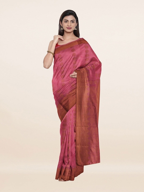 

Pothys Pink & Brown Woven Design Pure Silk Saree