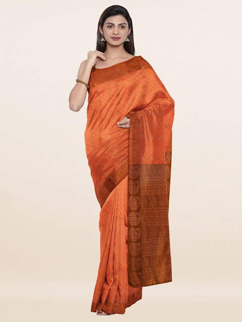 

Pothys Peach & Brown Woven Design Pure Silk Saree