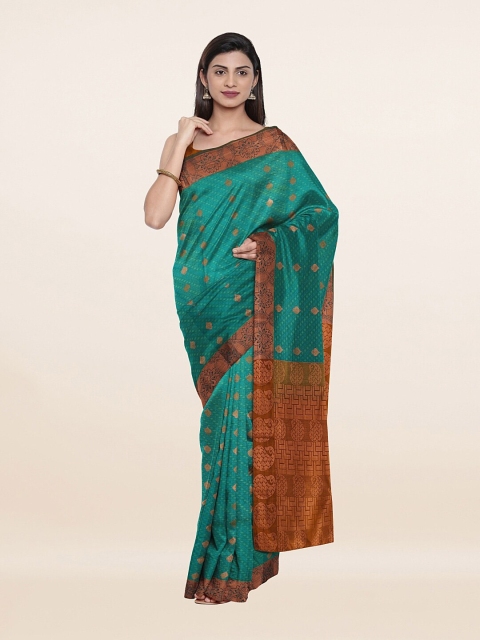 

Pothys Sea Green & Gold-Toned Ethnic Motifs Zari Pure Silk Saree