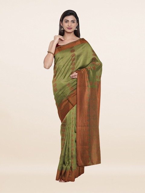 

Pothys Green & Gold-Toned Ethnic Motifs Zari Pure Silk Saree