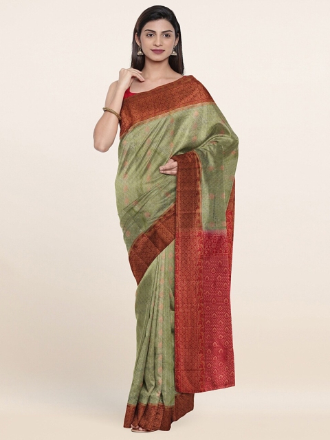 

Pothys Green & Gold-Toned Woven Design Zari Pure Silk Saree