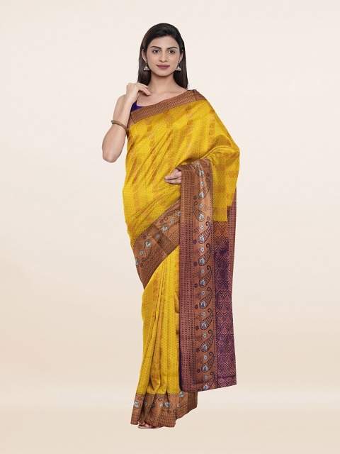 

Pothys Yellow & Violet Ethnic Motifs Zari Pure Silk Saree