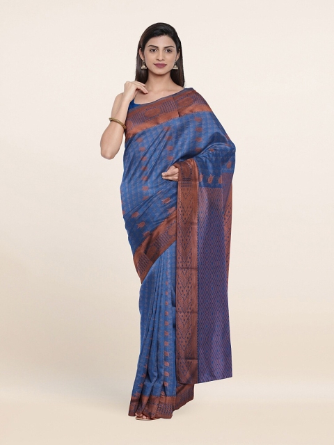 

Pothys Blue & Copper-Toned Woven Design Zari Pure Silk Saree
