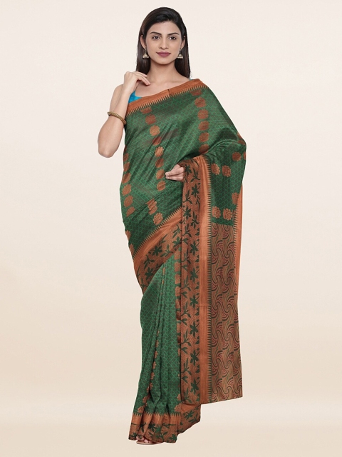 

Pothys Green & Copper-Toned Floral Zari Pure Silk Saree
