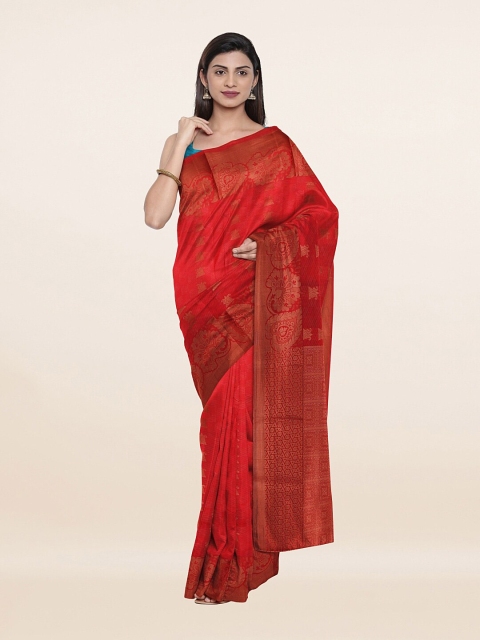 

Pothys Pink & Gold-Toned Woven Design Pure Silk Saree