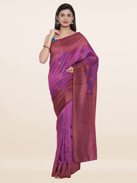 

Pothys Purple & Rose Gold Ethnic Motifs Zari Pure Silk Saree
