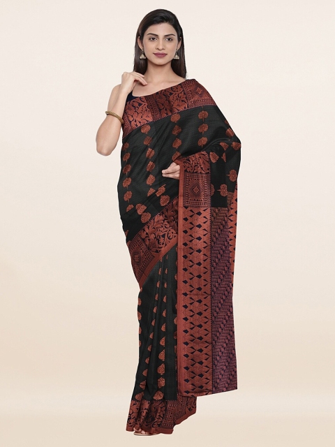 

Pothys Black & Copper-Toned Woven Design Zari Pure Silk Saree