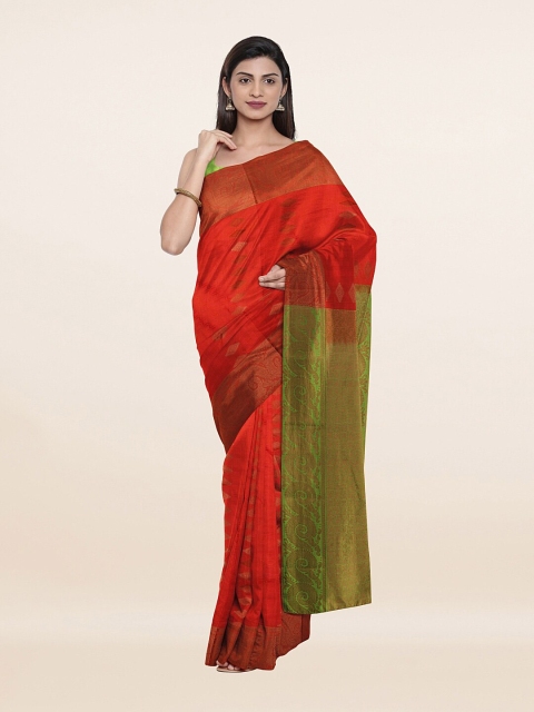 

Pothys Orange & Green Ethnic Motifs Zari Pure Silk Saree