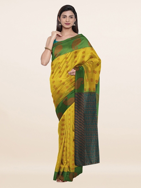 

Pothys Yellow & Blue Ethnic Motifs Zari Pure Silk Saree