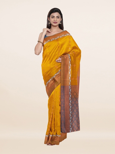 

Pothys Yellow & Copper-Toned Ethnic Motifs Zari Pure Silk Saree