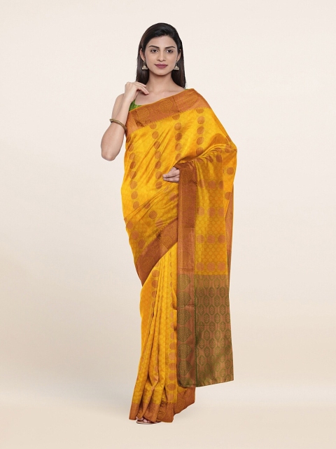 

Pothys Yellow & Green Floral Zari Pure Silk Saree