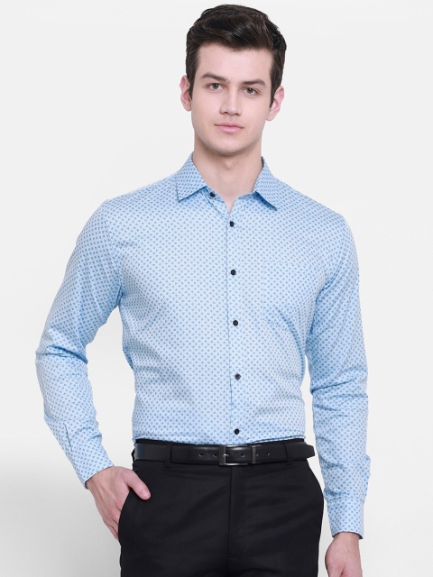 

cape canary Men Blue Printed Regular Fit Cotton Formal Shirt