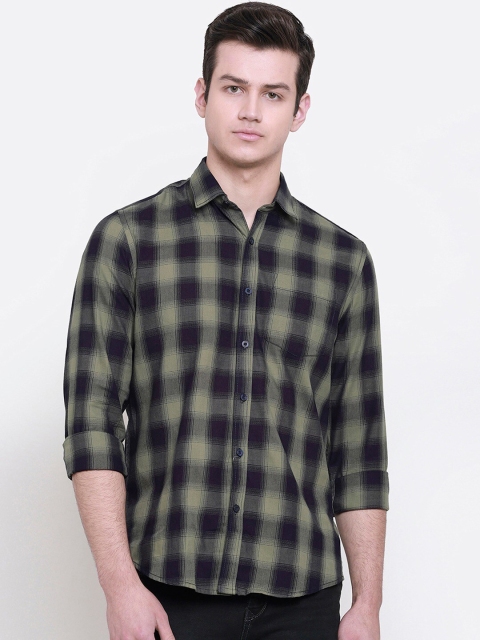 

cape canary Men Green Checked Casual Shirt