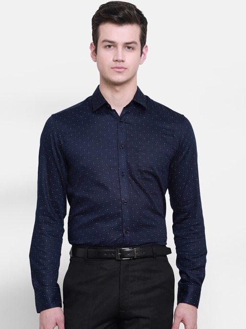 

Cape Canary Men Navy Blue Printed Cotton Casual Shirt