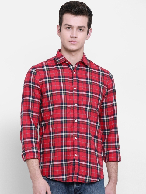 

cape canary Men Red Tartan Checks Checked Casual Shirt