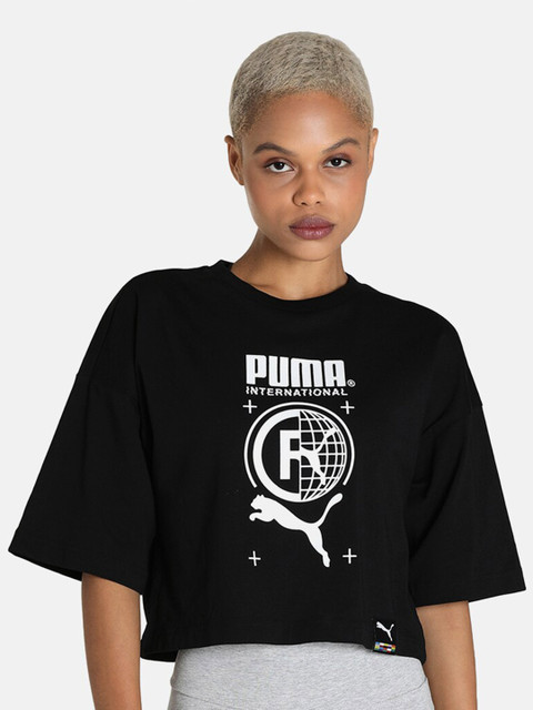

Puma Women Black Typography Printed Relaxed Fit Cotton T-shirt
