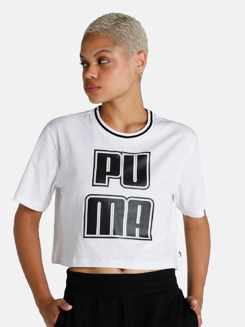 

Puma Women White Typography Printed Rebel Reload Cotton Crop T-shirt