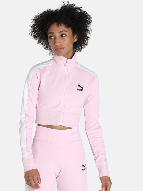 

Puma Women Pink Crop Sporty Jacket with Patchwork