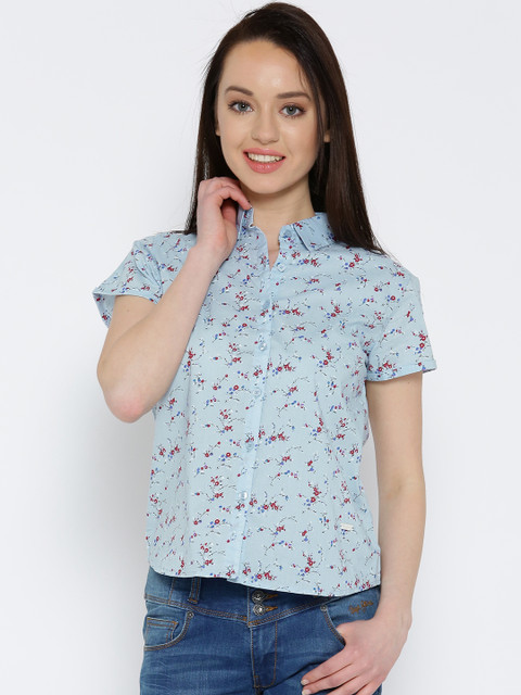 

Pepe Jeans Women Blue Regular Fit Printed Casual Shirt
