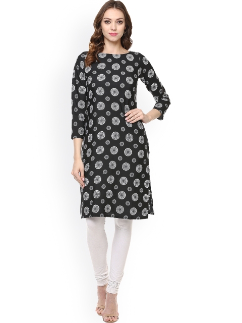 

Ives Women Black Printed Straight Kurta