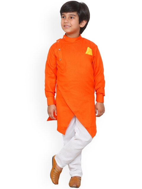 

DKGF FASHION Boys Orange & White Angrakha Kurta with Pyjamas