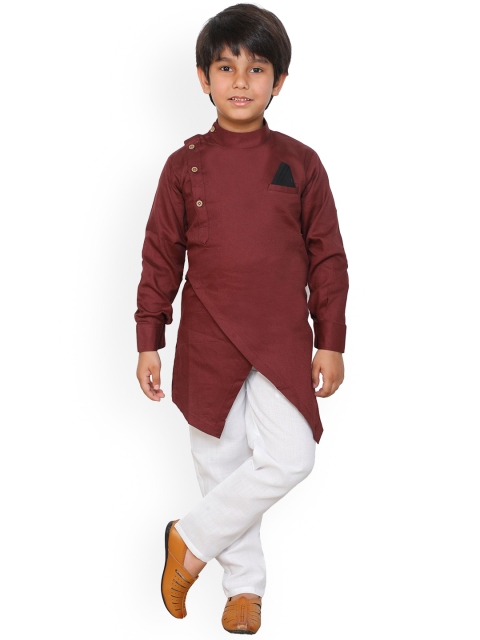

DKGF FASHION Boys Maroon & White Angrakha Kurta with Pyjamas