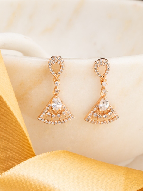 

BARSANO Gold-Toned Contemporary Jhumkas Earrings