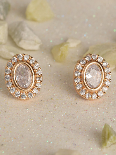 

BARSANO Gold-Toned Oval Studs Earrings