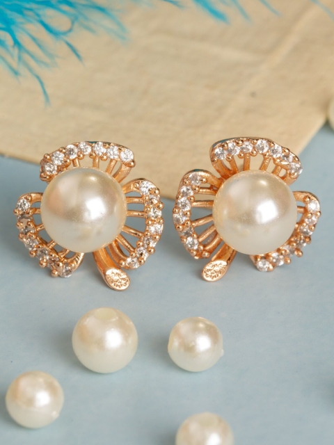 

BARSANO Gold-Toned Leaf Shaped Studs Earrings