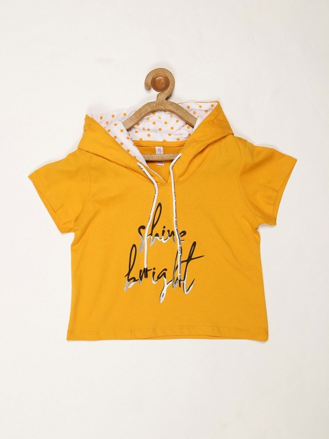 

V2 Value & Variety Girls Yellow Printed Hoodie Crop Top