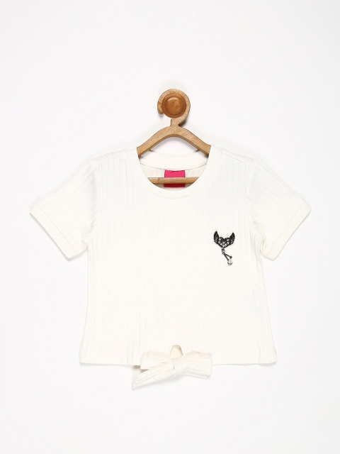 

V2 Value & Variety Girls White Waist Tie Ups Knitted Top
