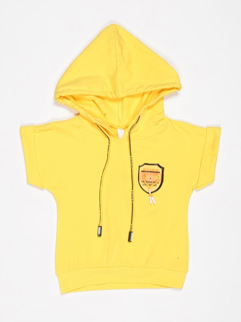 

V2 Value & Variety Girls Yellow Extended Sleeves Hooded Top