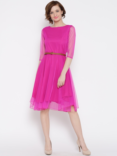 

U&F Women Magenta Net Fit & Flare Dress