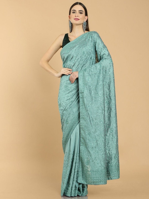 

Soch Green Floral Embroidered Silk Blend Tussar Saree