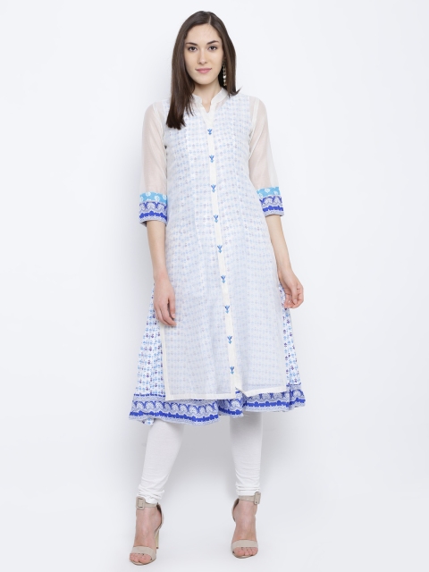 

Rangriti Women Off-White & Blue Printed Layered A-Line Kurta