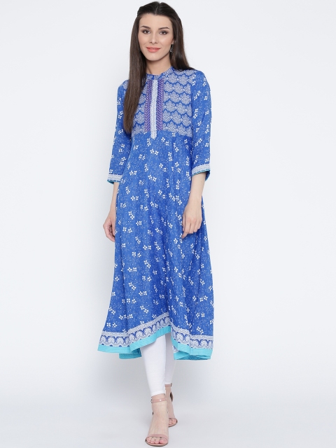 

Rangriti Women Blue & White Printed Anarkali Kurta