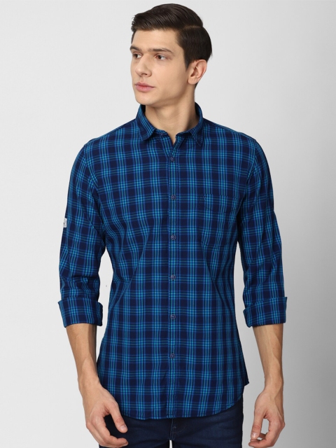 

VAN HEUSEN DENIM LABS Men Blue Slim Fit Buffalo Checks Checked Casual Shirt