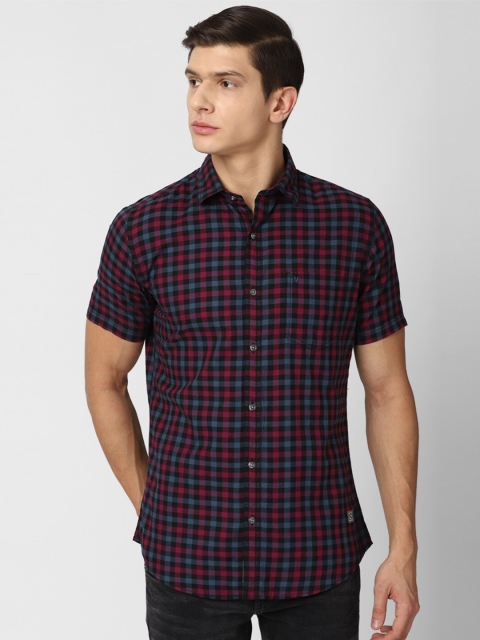 

VAN HEUSEN DENIM LABS Men Red Slim Fit Buffalo Checks Checked Pure Cotton Casual Shirt