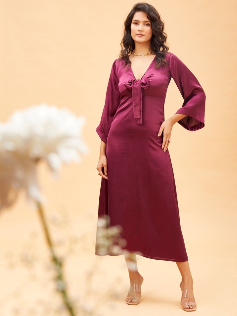 

POPPI Maroon Satin Maxi Midi Dress