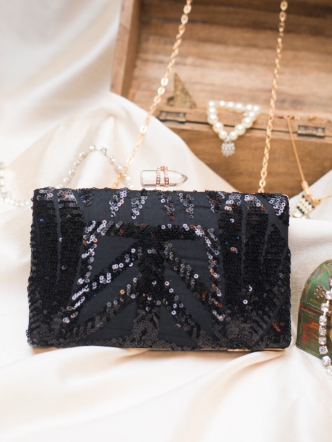 

ARTKLIM Black Sequins Embellished Box Clutch