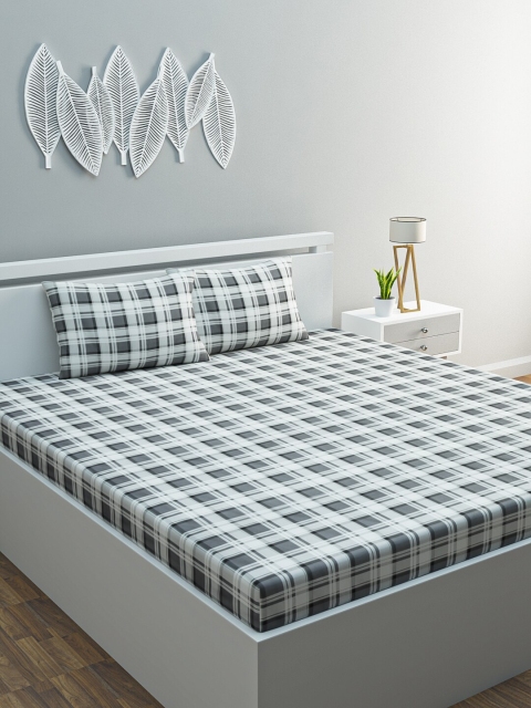 

HOME AFFAIRS White & Grey Geometric 250 TC Cotton King Bedsheet with 2 Pillow Covers