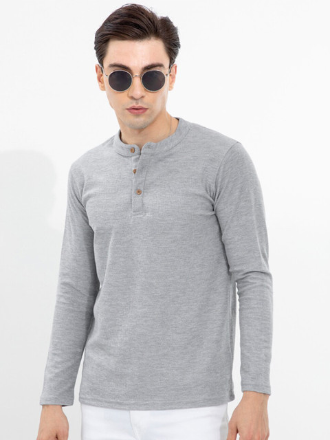 

Snitch Men Grey Henley Neck Slim Fit T-shirt